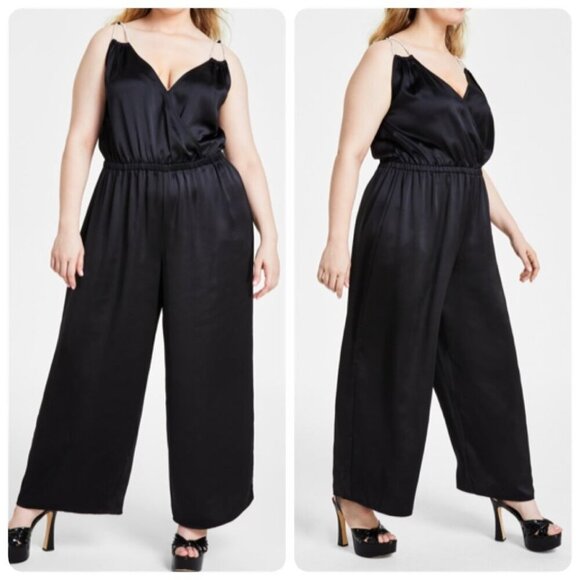 Michael Michael Kors Womens Plus Size Rhinestone-Strap Jumpsuit  1X Black - Picture 1 of 10